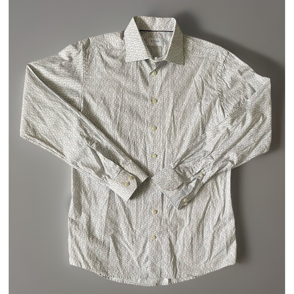 ETON Long Sleeve Button Down Shirt White Floral Pattern Slim 41 16 Large JBHS